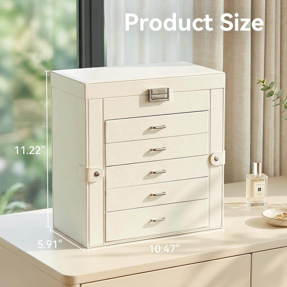6-Layer Jewelry Boxes for Women with 5 Drawers and Necklace Storage