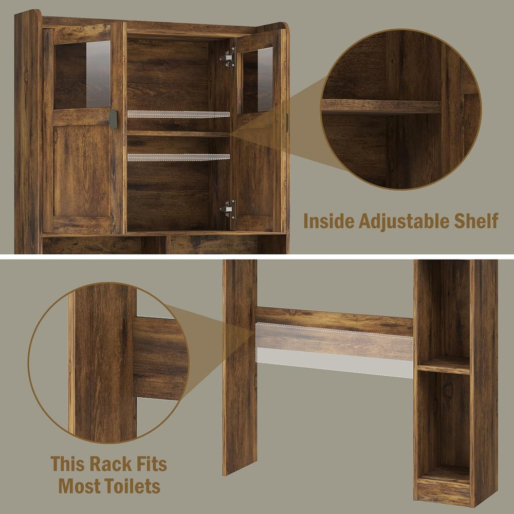 Vabches Over The Toilet Storage Cabinet with Doors and Shelves, Brown
