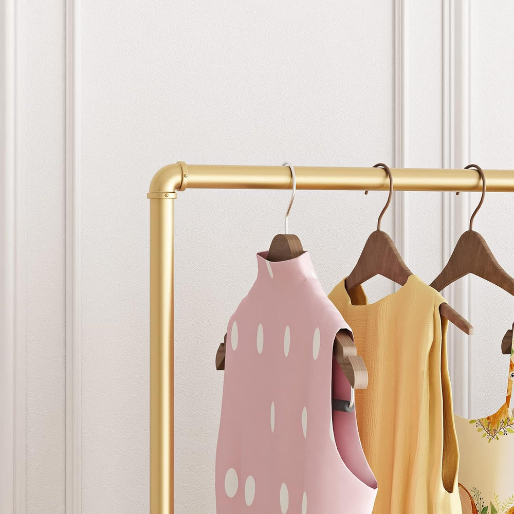Gold Metal Clothing Rack with Wood Shelf, Heavy Duty Rolling Garment Rack wit...