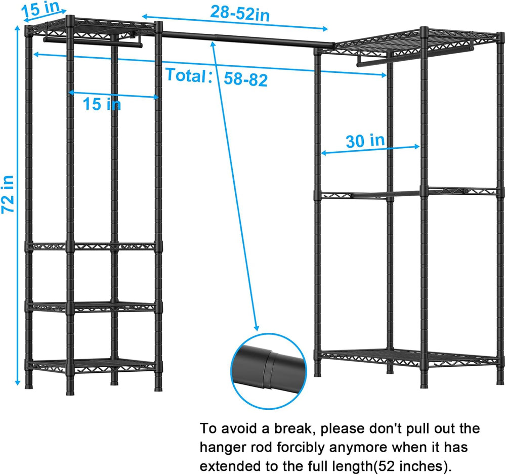ULIFHOME E10L L-Shaped Clothes Rack for Corner（With Expandable Hanger Rod）Hea...