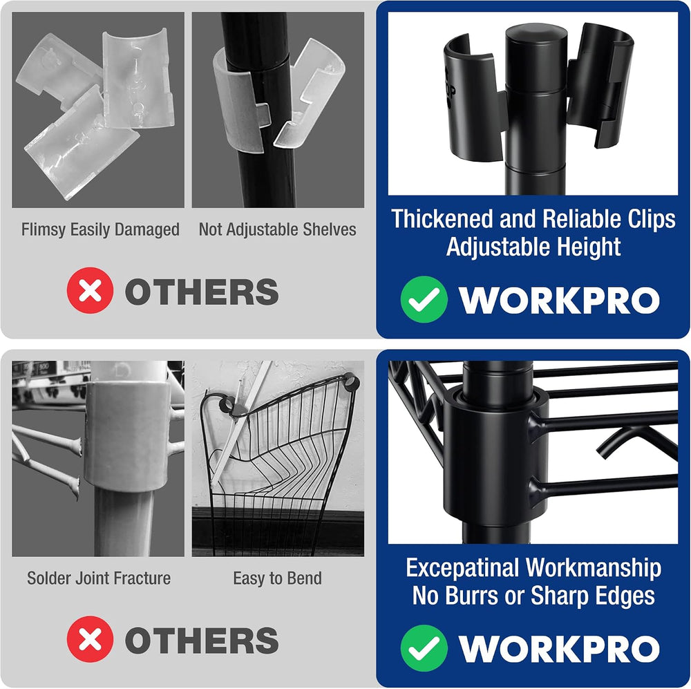 WORKPRO Storage Shelves, 4 Tier Metal Shelving Unit, Garage Wire Rack, Standi...