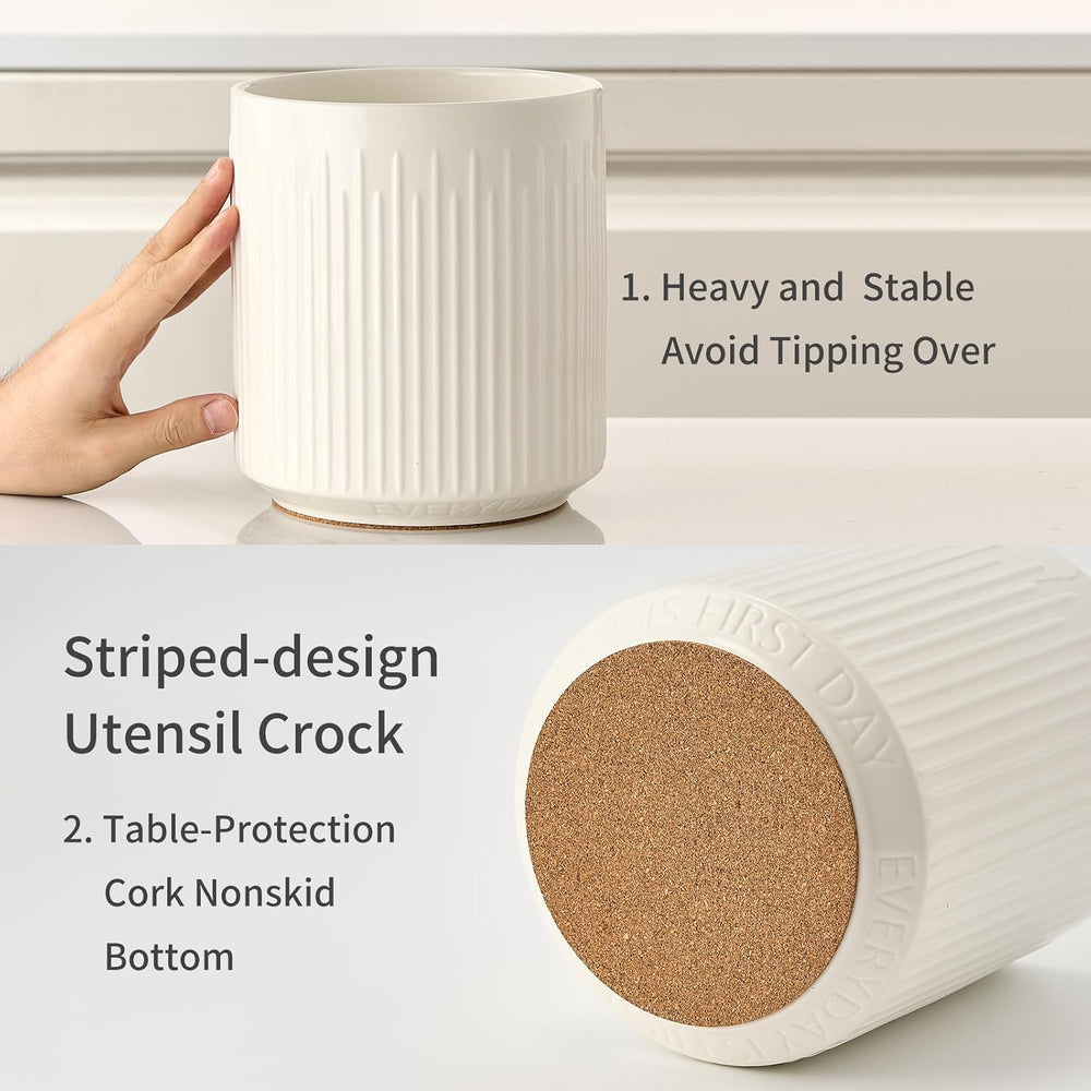 JIEMEI HOME Utensil Holder, 7.2" Large Ceramic Stable Utensil Crock for ...