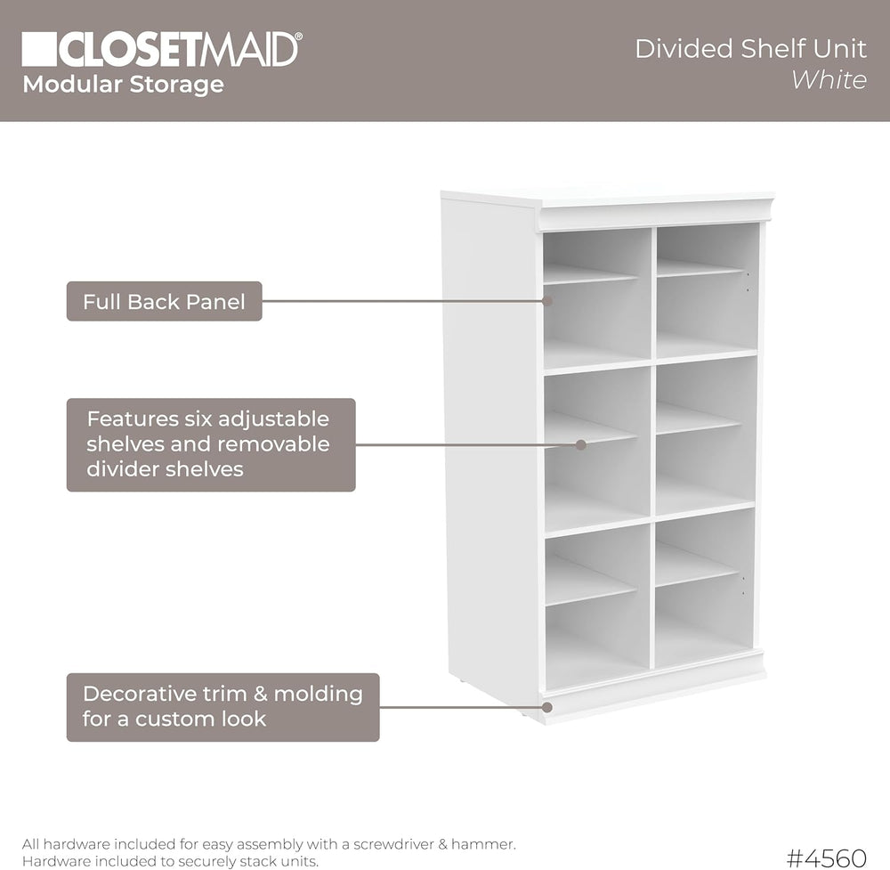 ClosetMaid Modular Storage Shelf Unit with 12 Adjustable Shelves & Divide...