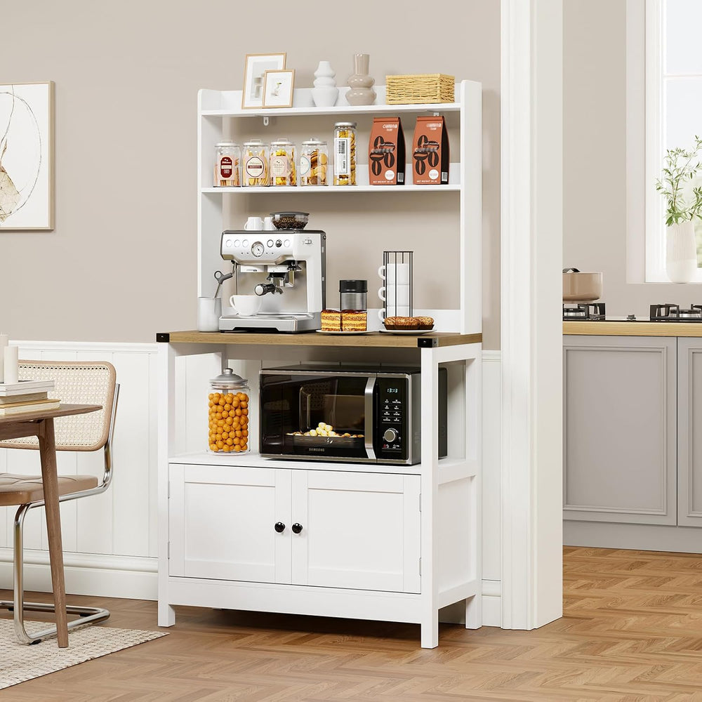 Microwave Standing Baker's Racks 5-Tiers Cabinet (White and Brown)