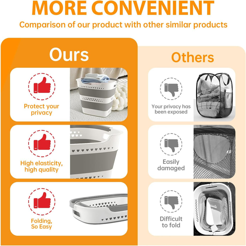 2 Pcs 42L Medium Collapsible Plastic Laundry Basket with Handles, Foldable La...