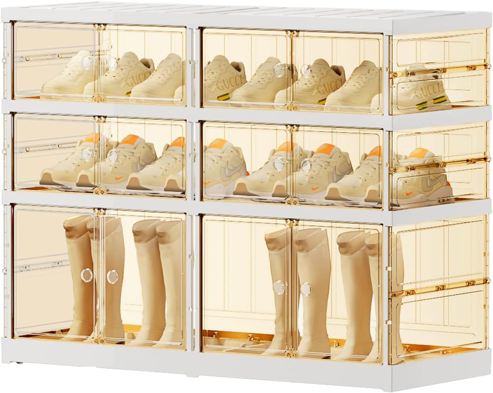 EHAMILY 3-Tier Foldable Shoe Rack Organizer with Doors, 12 Pairs, White