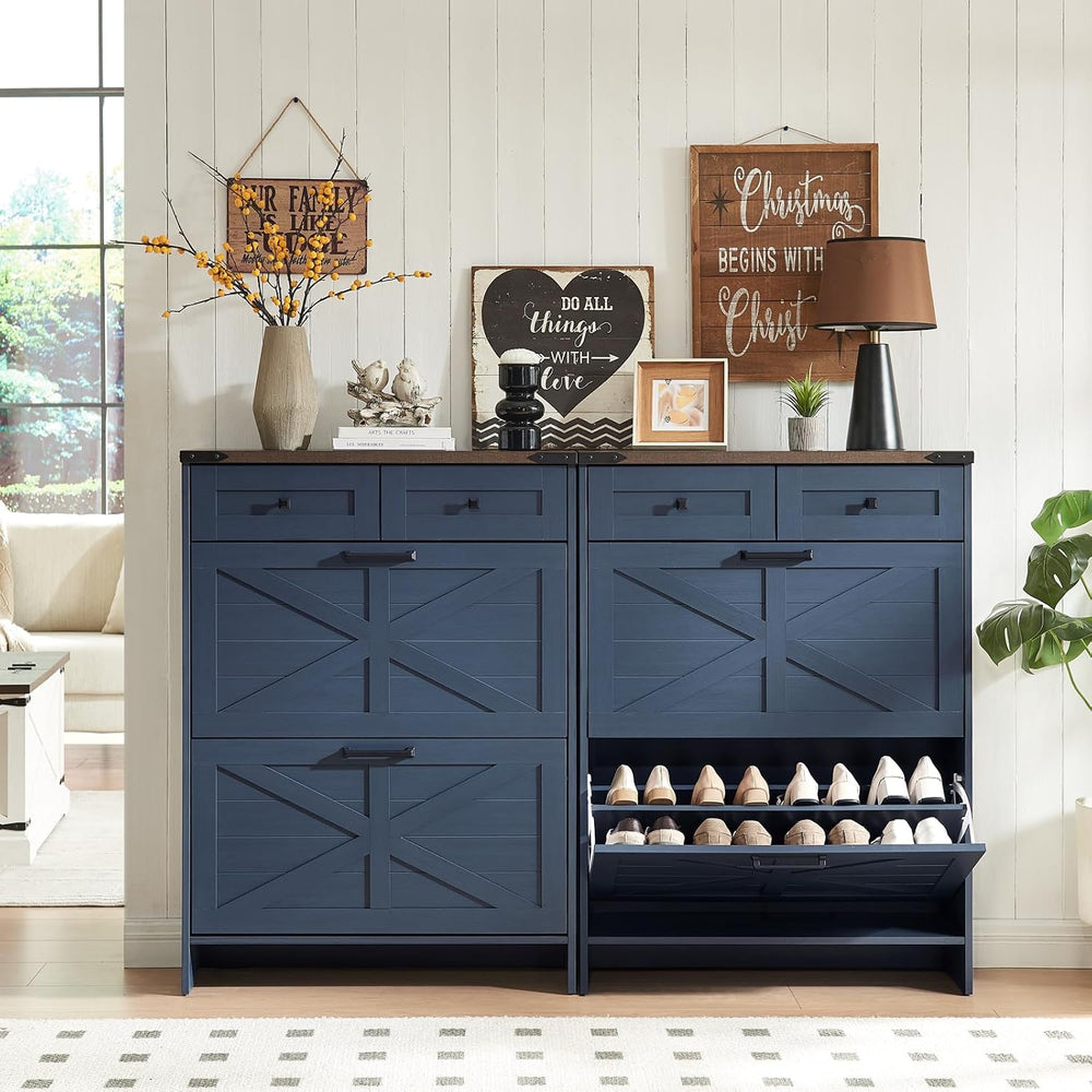 Barnyatoh Farmhouse Shoe Cabinet with 2 Flip Drawers & 2 Storage Drawers