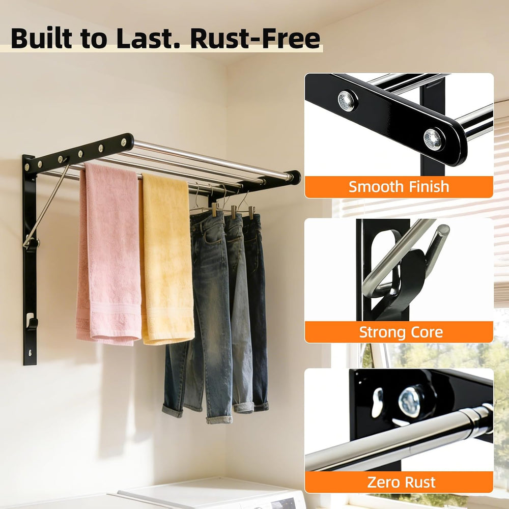 Wall Mounted Drying Rack, Foldable Laundry Rack, Adjustable Width, 60 lbs