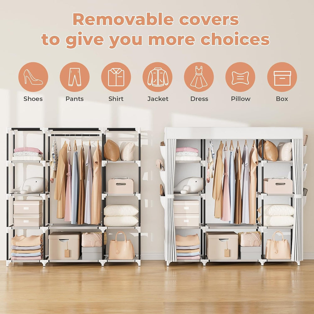 VTRIN Portable Closet Wardrobe for Hanging Clothes 57.3 Inch Large Capacity C...