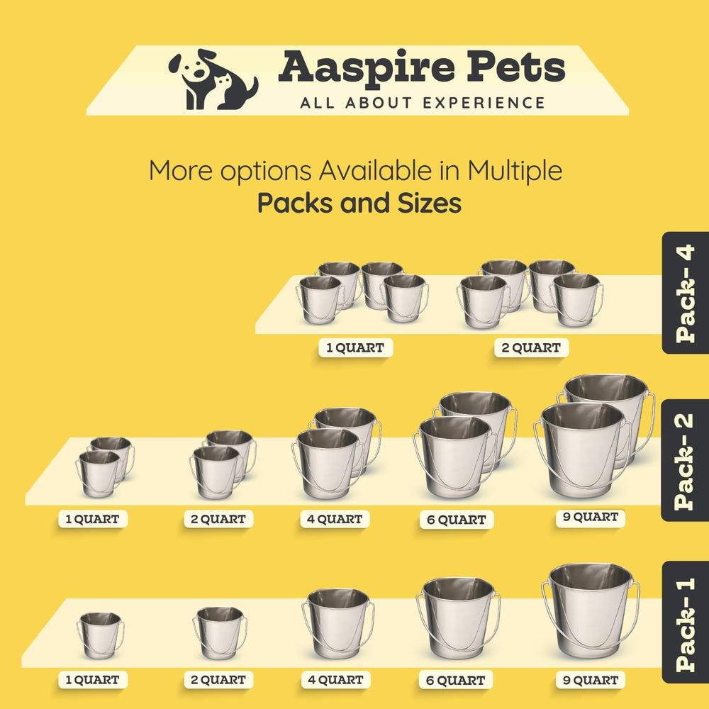 4Qt Heavy Duty Stainless Steel Water Bucket for Kennel, 2-Pack