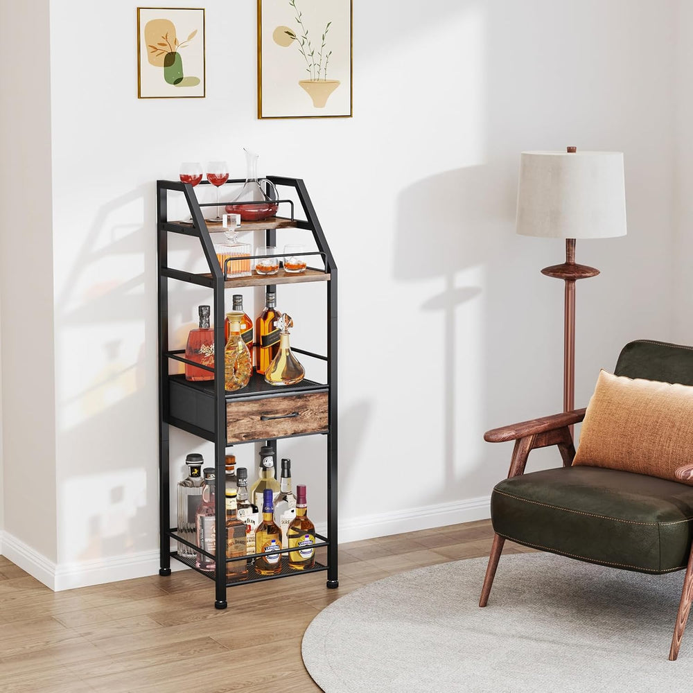 HapiRm Wine Rack Freestanding Floor - 4-Tier Stepped Liquor Cabinet Bar Stand...