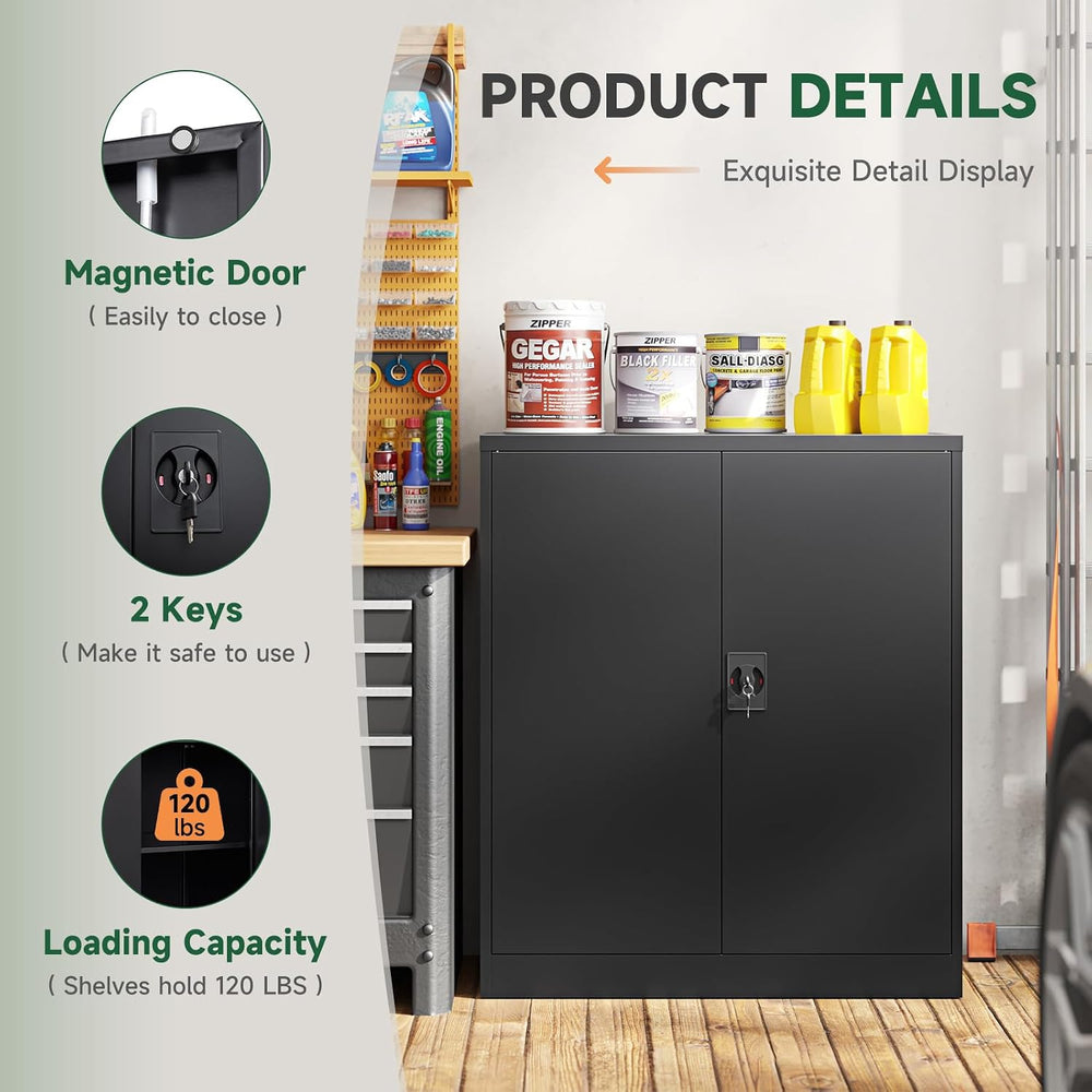 Letaya Metal Storage Cabinets with Lock Door,2 Adjustable Shelves Organizer S...