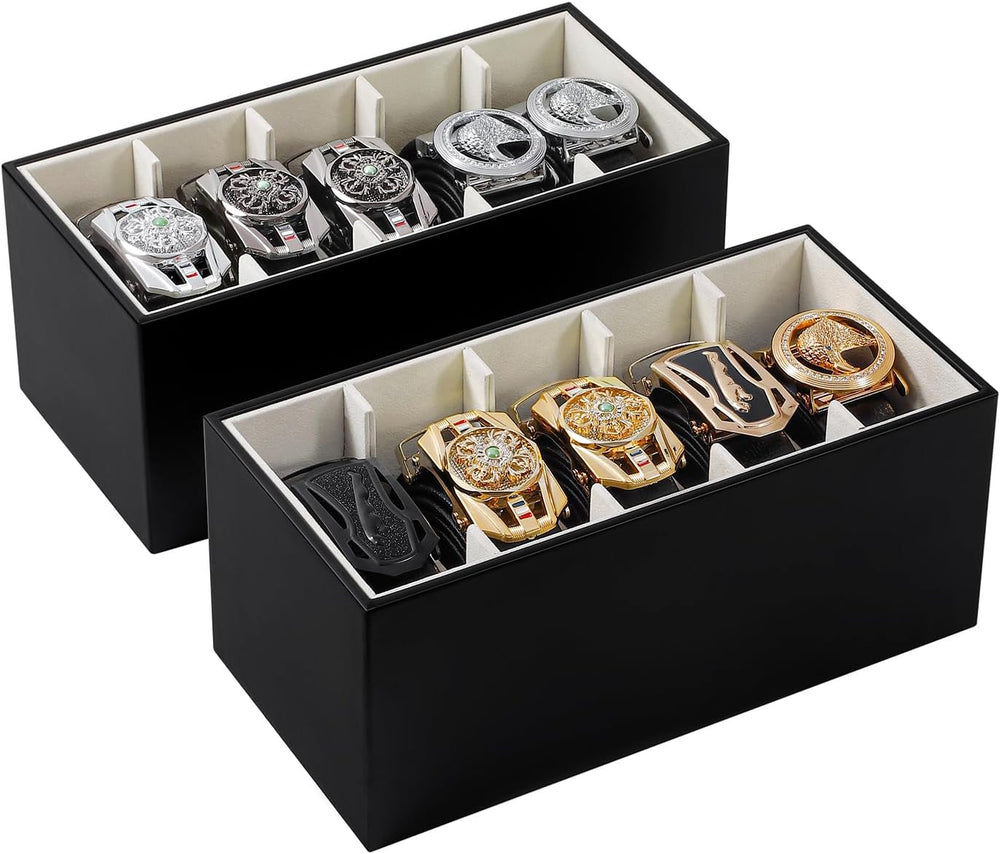 2 Packs Leathers Belt Organizer for Closet and Drawer, Stackable 5 Grids Dres...