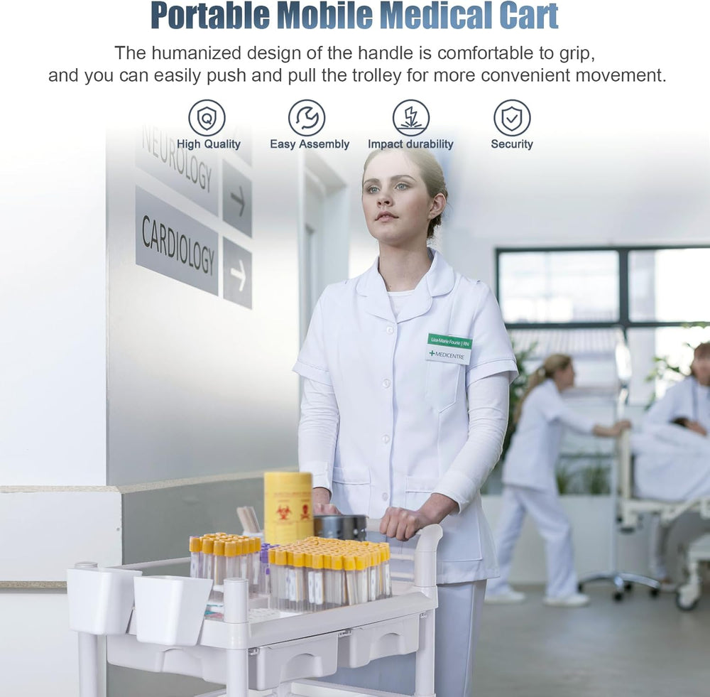 Mobile Medical Cart 3-Tier Professional Utility Cart 330 LBS Max Load