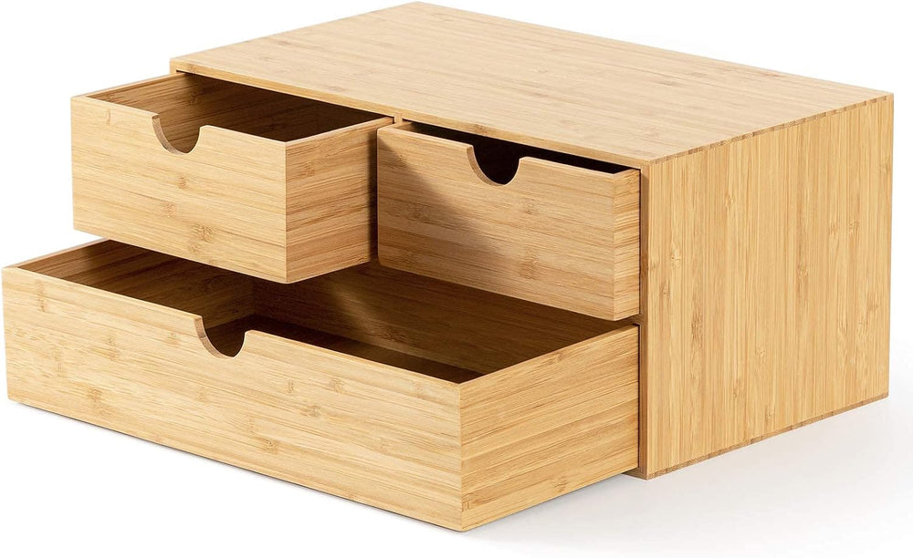 Bamboo Desk Organizer with Drawers, 3-Drawer Desktop Storage Box
