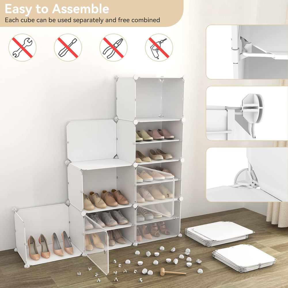 Portable Shoe Rack Organizer with Door, 96 Pairs Shoe Storage Cabinet Easy As...