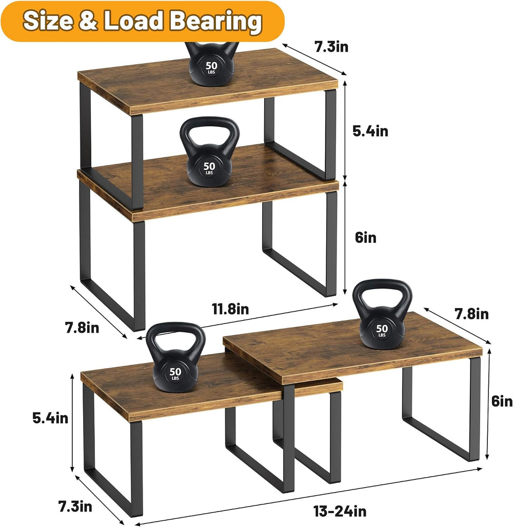 Kitchen Cabinet Organizer Shelf Set of 4, Sturdy Kitchen Counter Shelves with...