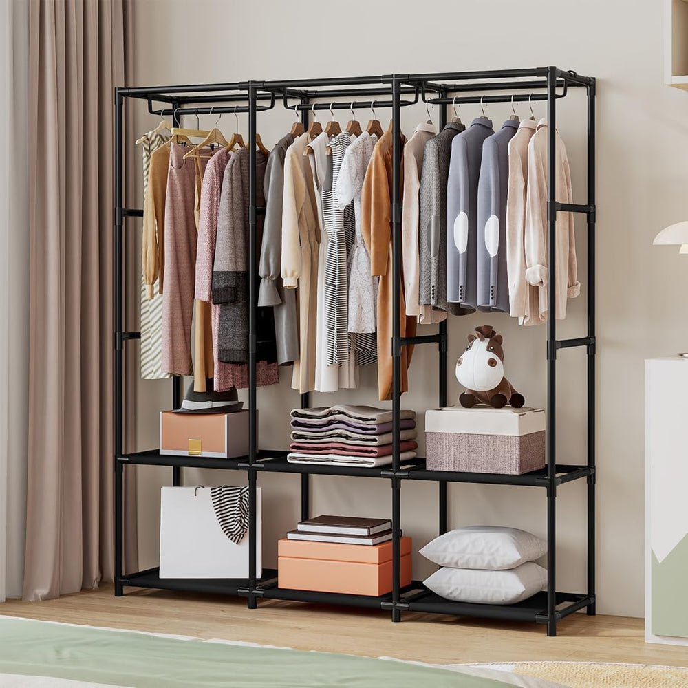 SORCEDAS Portable Closet Wardrobe with Hanging Rods Shelves Clothes Storage