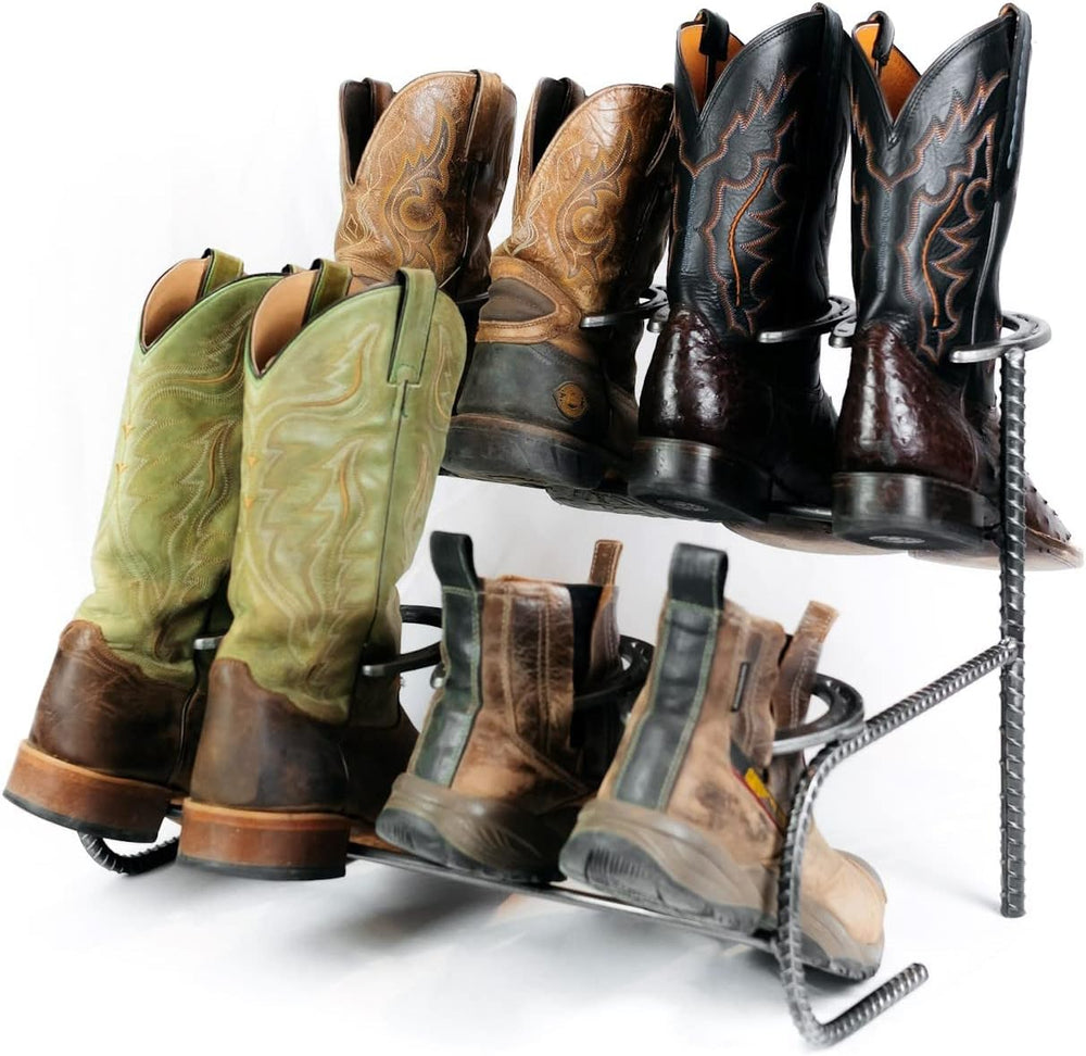 Rustic Double Decker Horseshoe Boot Rack - 4 pairs
