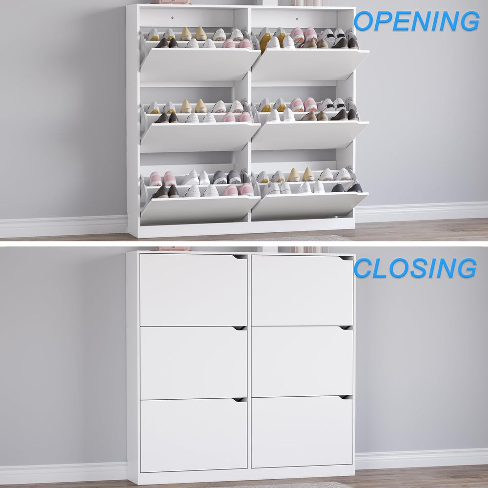 BORNOON Shoe Cabinet with 6 Flip Drawers, Slim Narrow Shoe Storage Cabinet, F...