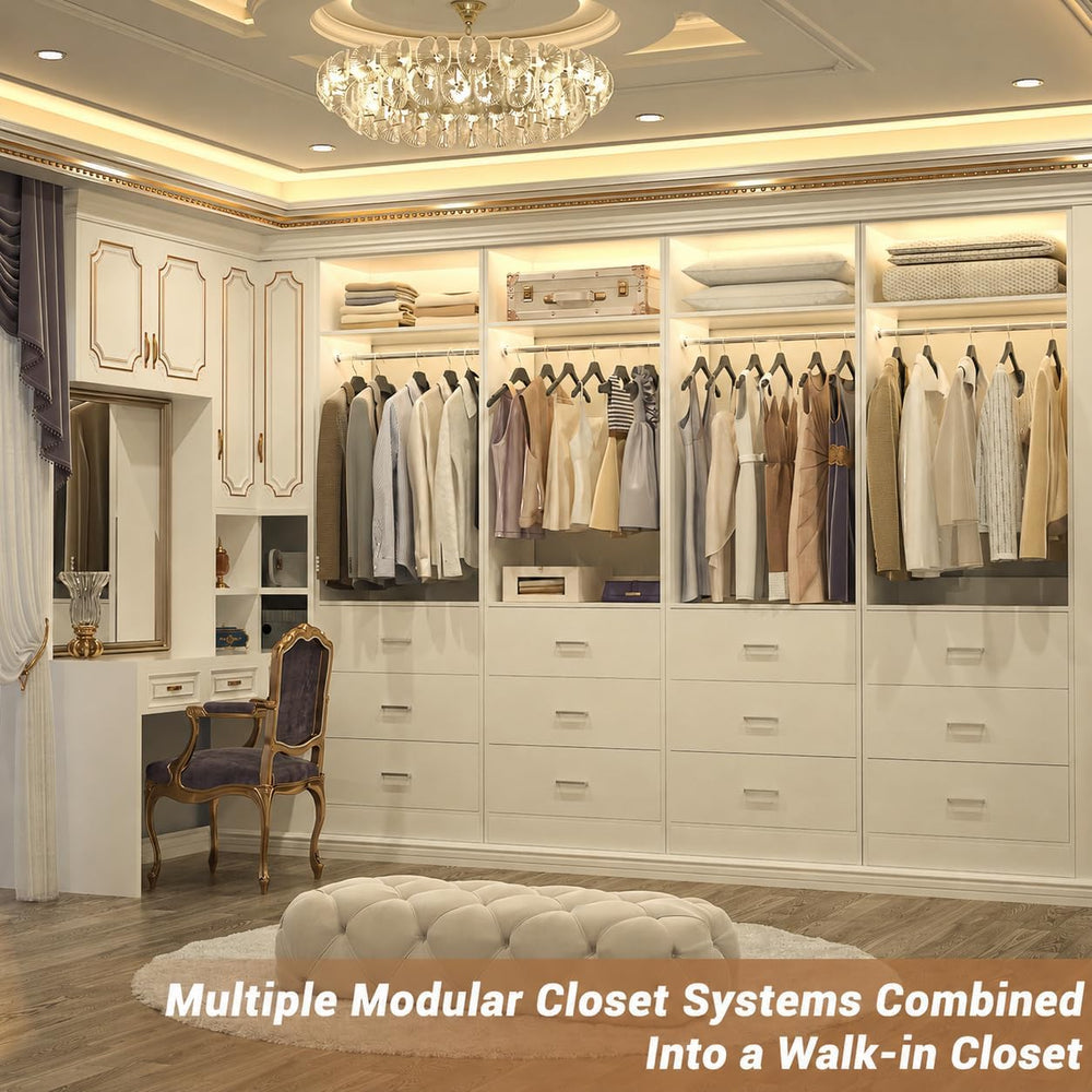 Besiost Freestanding Closet System with 3 Drawers, Wood Closet Organizer