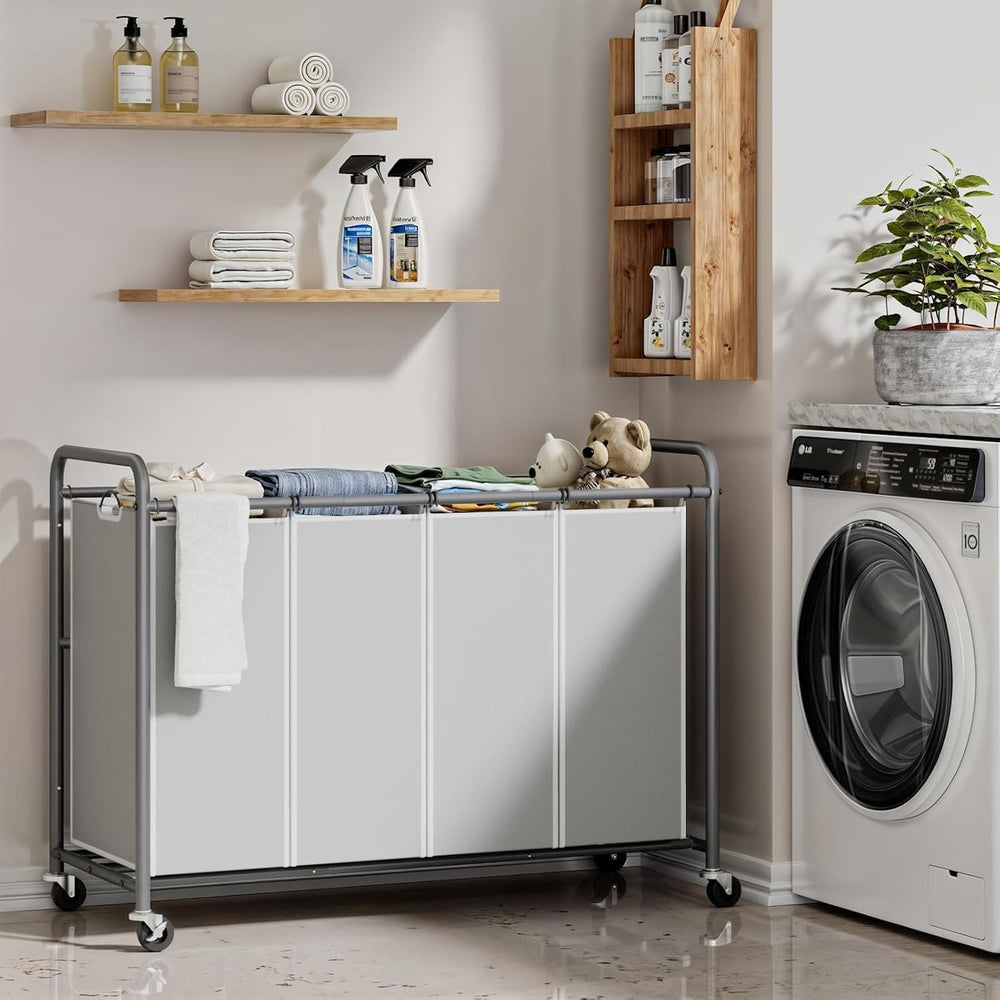 ROMOON Laundry Hamper Sorter Cart, 4-Section Organizer with Lockable Wheels