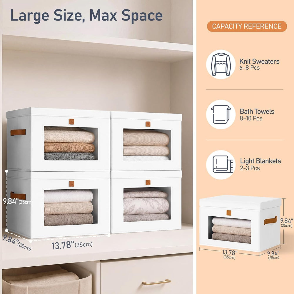 DIMJ Storage Bins with Lids - 5 Pack Large Fabric Closet Organizer with Windo...