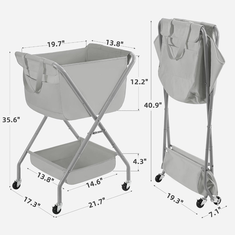 STORAGE MANIAC Collapsible Laundry Cart with Wheels 35.6"H Removable Can...