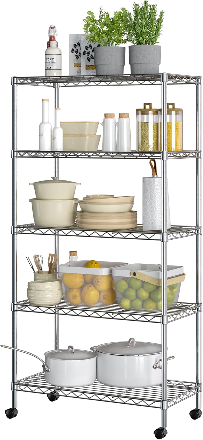 5-Tier Steel Wire Shelving, 30"W x 14"D x 61.5"H