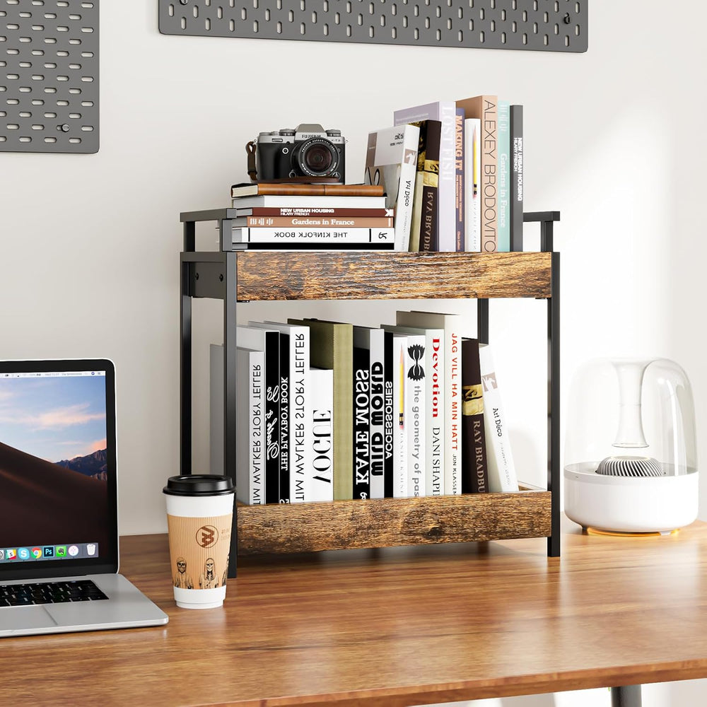 KLM Countertop Coffee Station Organizer, 2 Tier Wooden Shelf for Coffee Bar A...