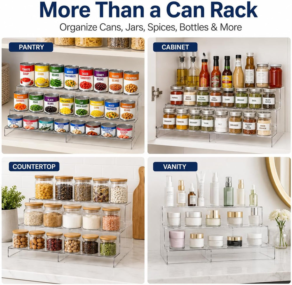 Expandable Can Rack Organizer for Pantry:3-Tier Clear Acrylic Canned Food Sto...