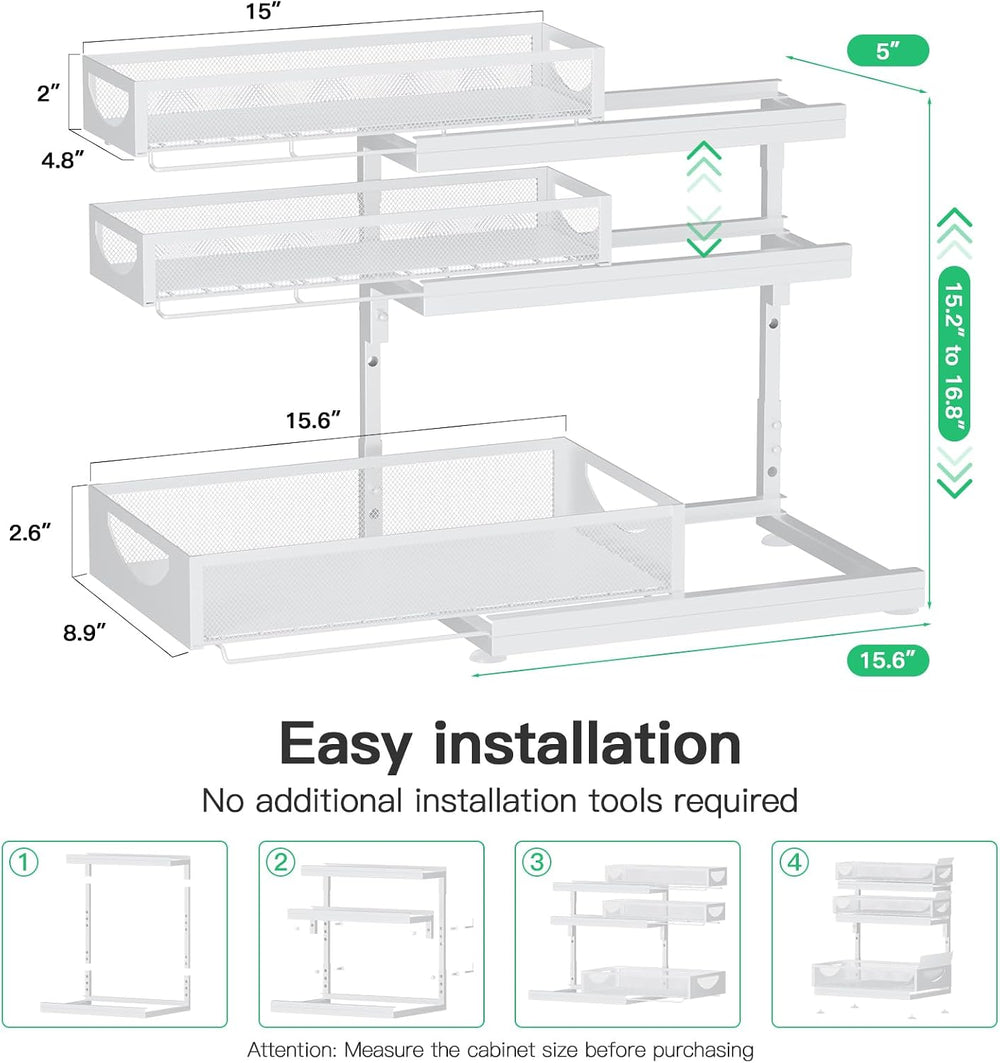 Under Sink Organizer, 2-Pack 3-Tier Pull Out Cabinet Organizers and Storage