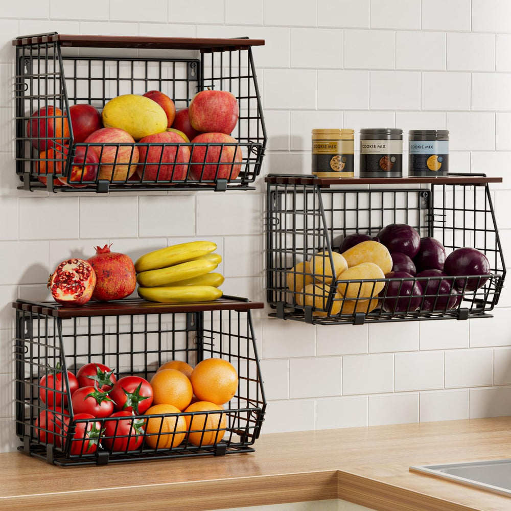Hanging Fruit Basket for Kitchen, 3 Pack Vegetable Produce Basket