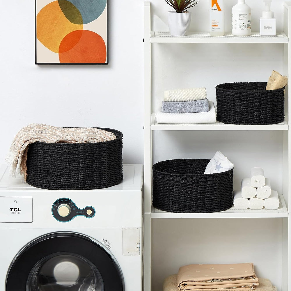 Vagusicc Wicker Basket, Set of 3 Round Storage Baskets for Organizing, Woven ...