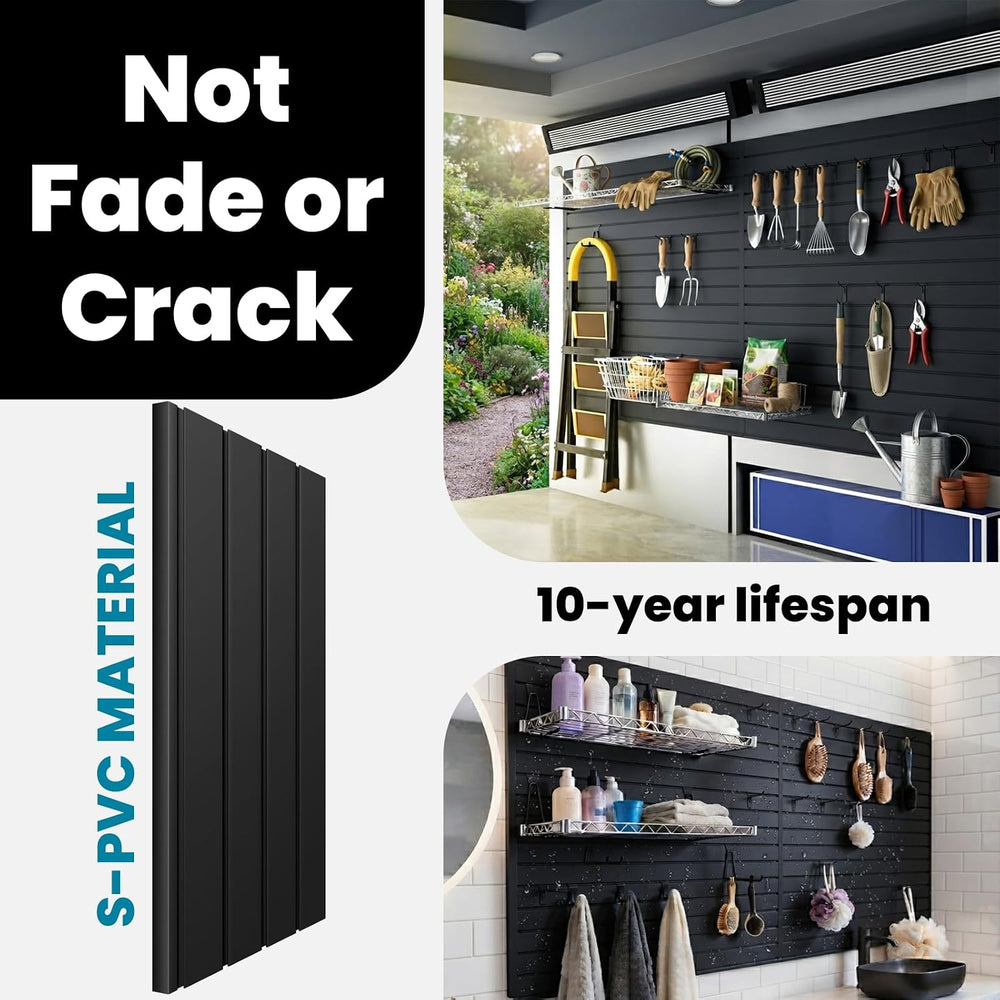 4x8 FT Slat Wall Paneling Wall Storage Systems with 14 Hooks (Black)