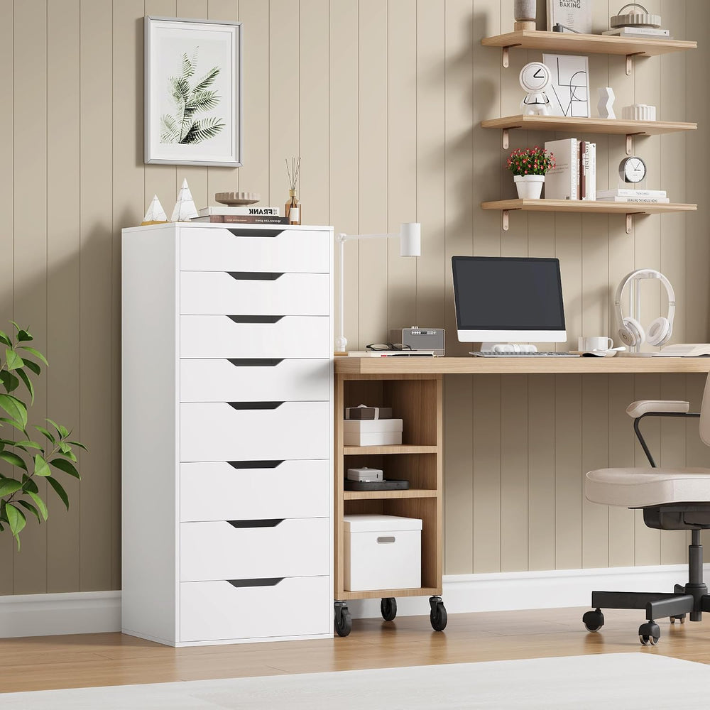FACBOTALL 44.5" Tall White Dresser, 8 Drawer Dresser with Groove Handles