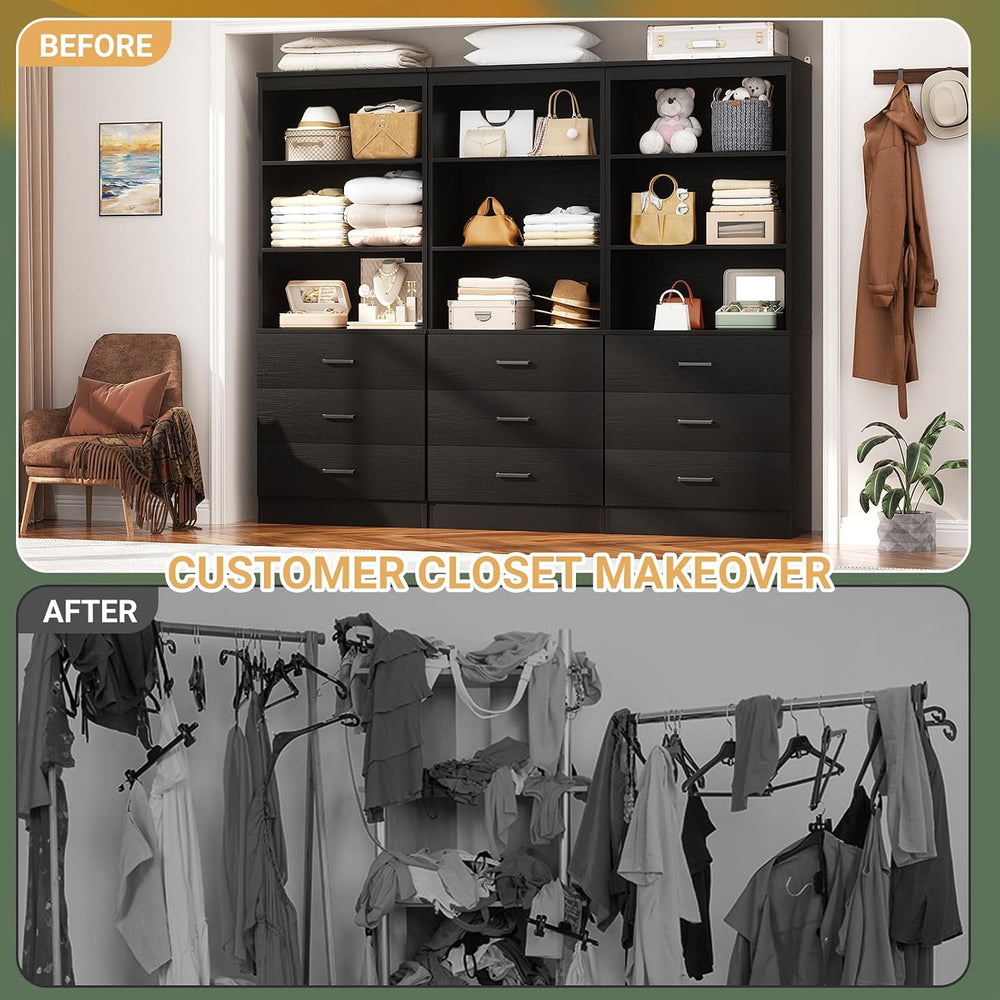 Aheaplus Closet Drawers Organizer System, 5.3FT Wood Closet System Set of 3