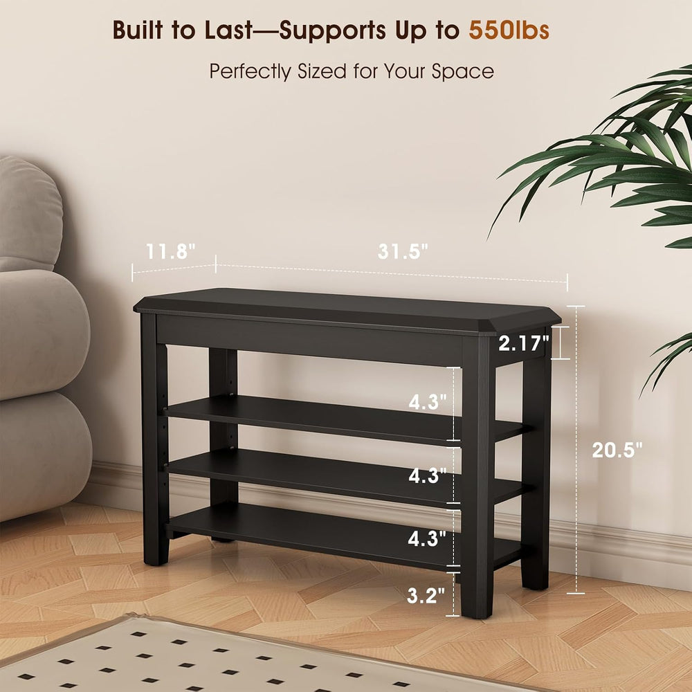 IUNVR Shoe Rack Bench Seat Rubberwood 3-Tier Wooden Storage Bench 550lbs Comp...