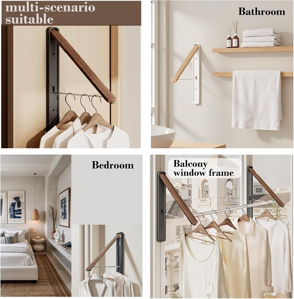 Wall-Mounted Retractable Clothes Drying Rack(Walnut, 2 Pack)
