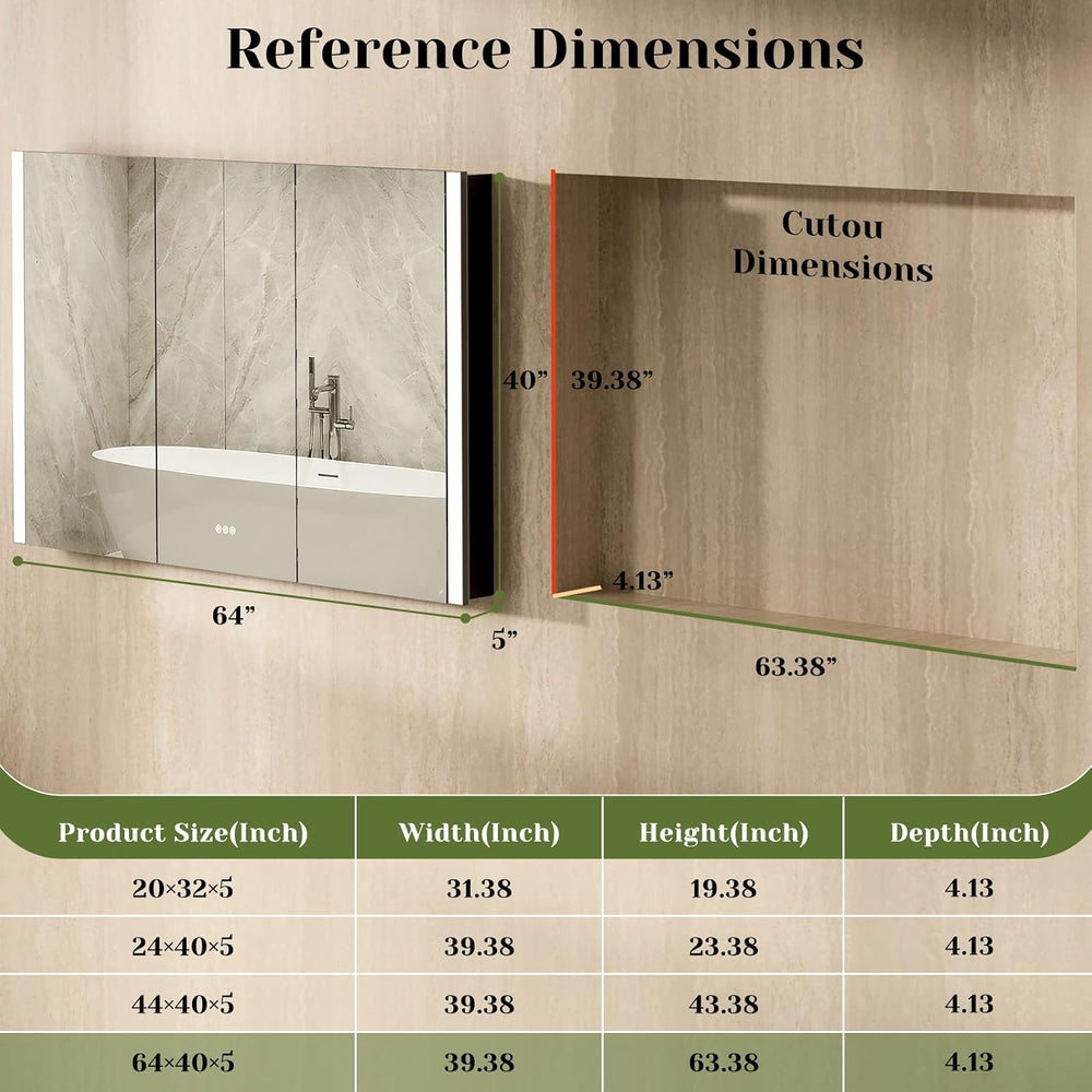 64x40 Inch Lighted Medicine Cabinet with Mirror, Recessed Medicine Cabinet Mi...