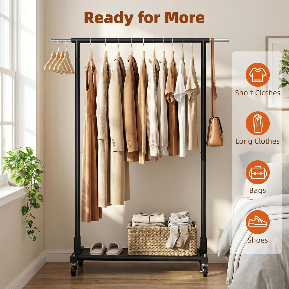 Luxspire 350LBS Heavy Duty Clothes Rack Black Rolling Garment Rack, Black