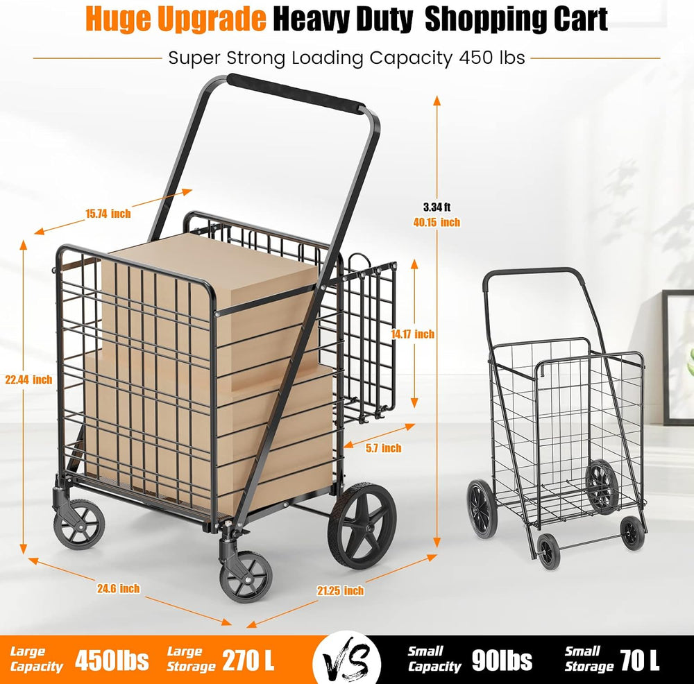 455lbs Shopping Cart for Groceries, Large Heavy Duty Grocery Cart on Wheels