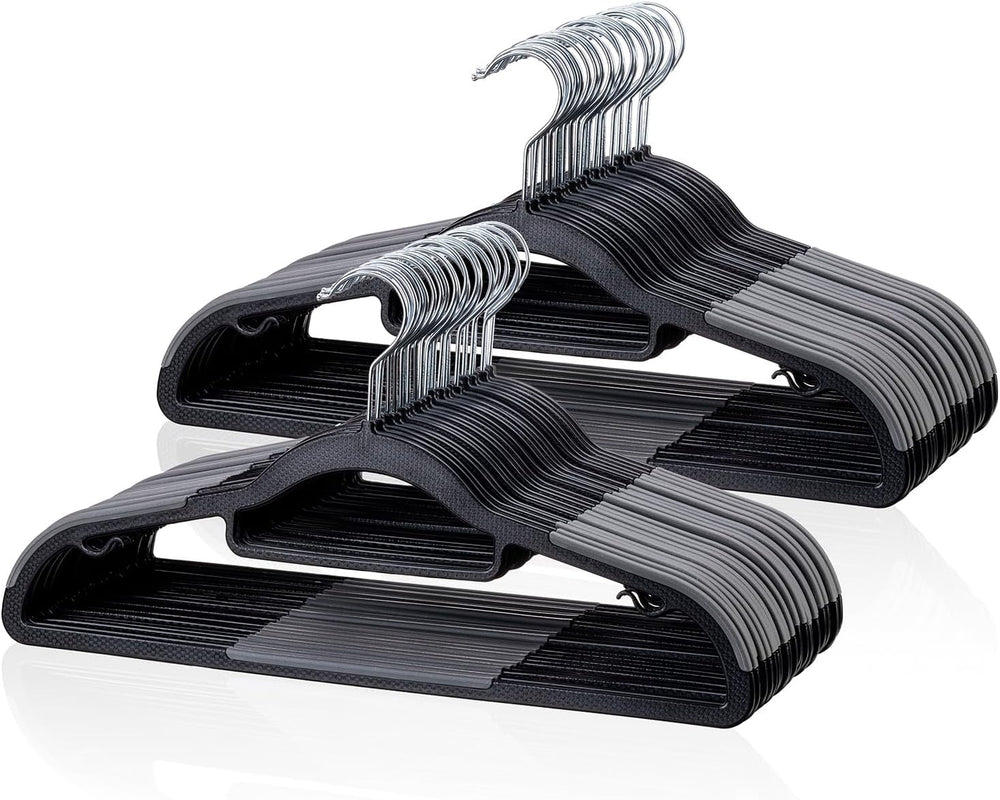 Tonswachic Coat Hanger 50 Pack, Space Saving Plastic Clothes Hanger, Black