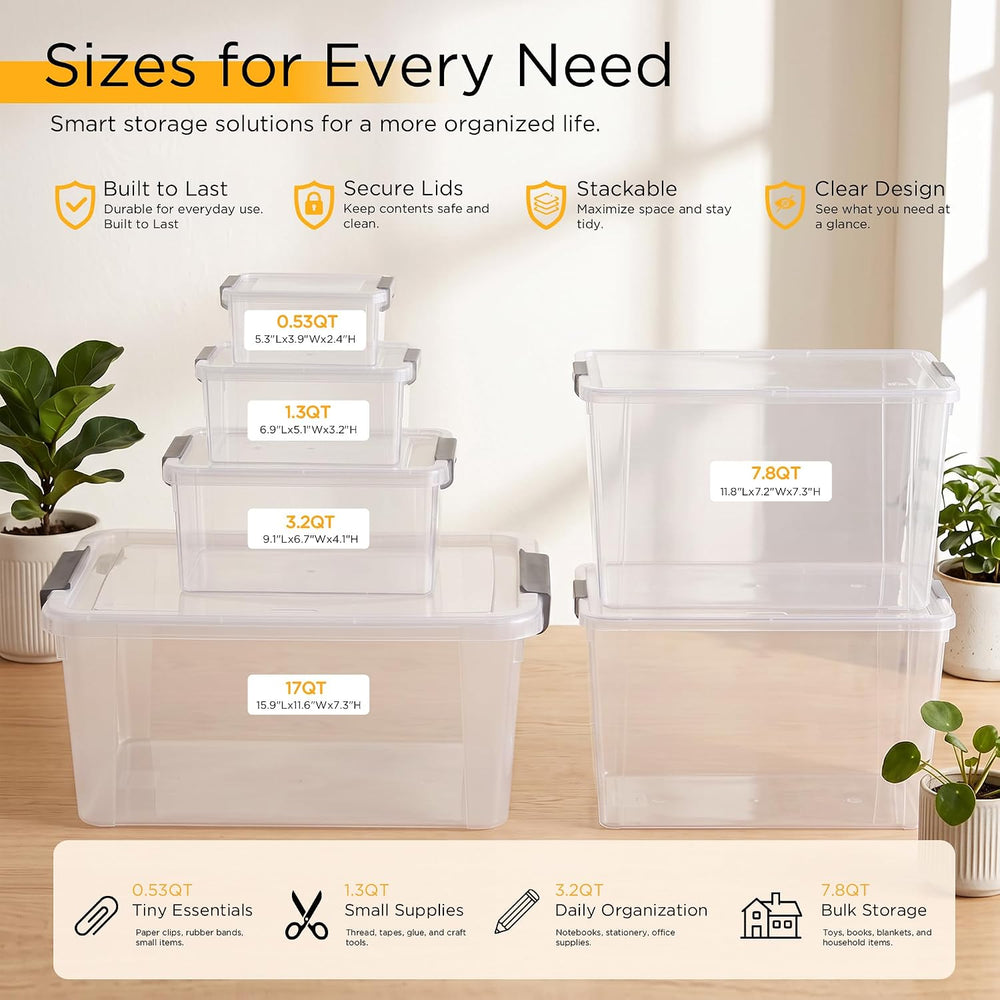Citylife 6Packs 7.8Qt Plastic Storage Bins with Lids, Clear Organizer