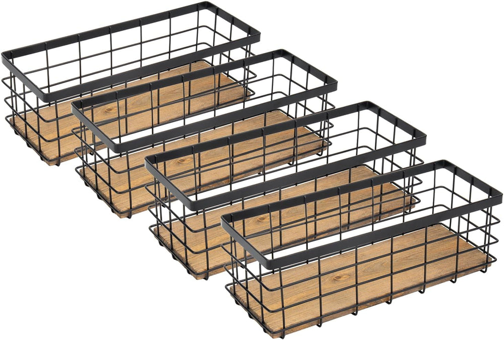 TIEYIPIN Farmhouse Small Metal Wire Storage Basket Bin, Rustic Home Storage O...