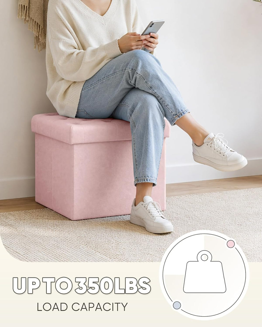 B FSOBEIIALEO Storage Ottoman Cube, Velvet Tufted Folding Ottomans with Lid, ...