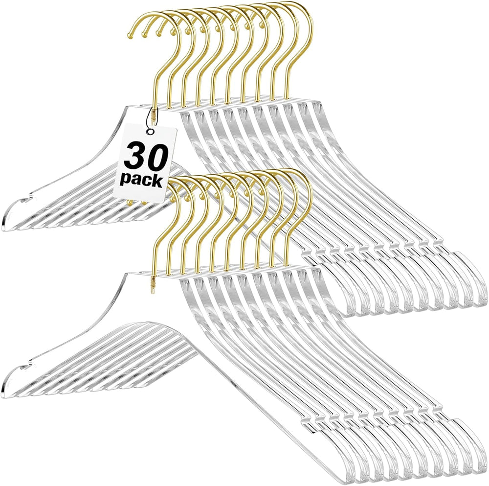 Acrylic Hangers 30 Pack,Clear Crystal Hanger with Gold Hook 15.55 Inch,Premiu...