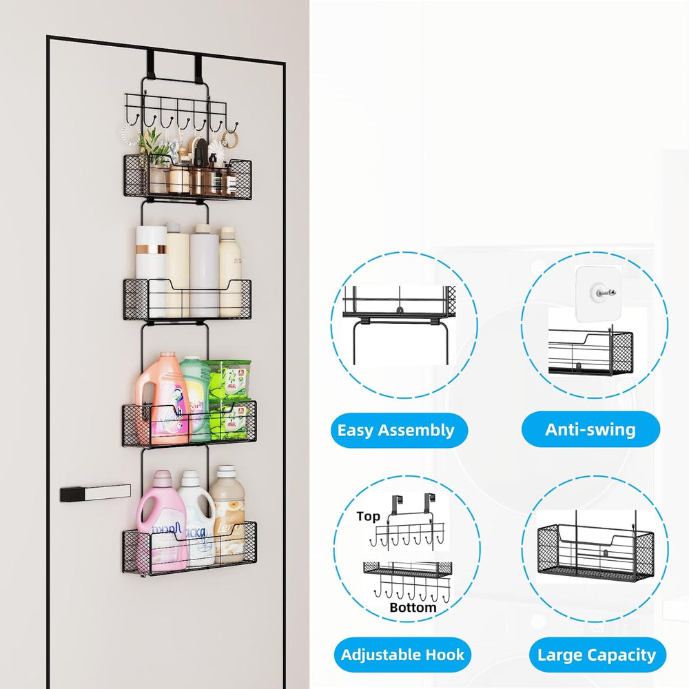 Over The Door Organizer Storage with 4 Metal Large Capacity Baskets