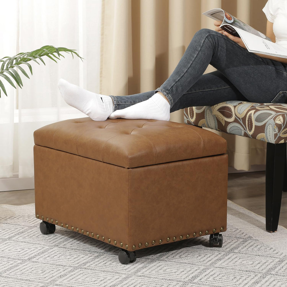 Leather Ottoman with Storage Small Storage Ottoman with Wheels