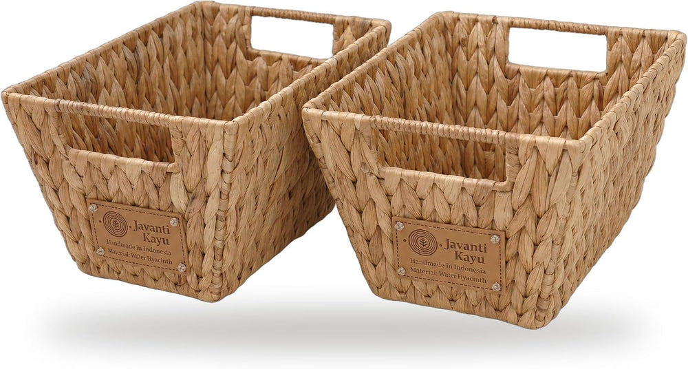 Wicker Storage Baskets with Handles, 2 Pack, 12" x 7" x 6" | T...